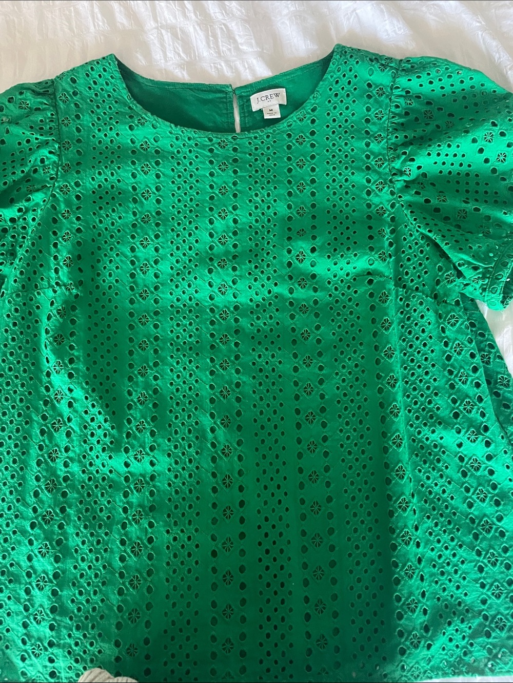J. Crew Emerald Eyelet Puff-Sleeve Blouse- 2 total